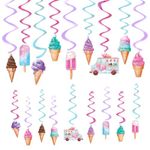 WERNNSAI Ice Cream Hanging Swirls - 18 PCS Ice Cream Party Streamers Decorations for Birthday Party Ceiling Decorations for Sweet Party Supplies Summer Party Glitter Decor Hanging Streamers