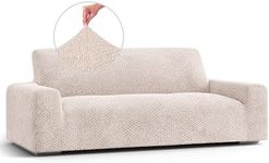 PAULATO BY GA.I.CO. Sofa Slipcover - Stretch Couch Cover - Stylish Cushion Sofa Cover - Soft Polyester Fabric Slip Cover - 1-Piece Form Fit Washable Protector for Pet - Velvet Collection - Ivory