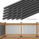 Muzata 25Pack 32" Aluminum Deck Balusters Round Black Deck Railing Stair Porch Staircase Spindles 3/4" Diameter Hollow for Wood and Composite Deck, WT15