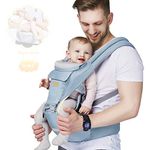 FRUITEAM 6-in-1 Baby Carrier with Waist Stool/Hip Seat for Breastfeeding, One Size Fits All - Adapt to Newborn, Infant & Toddler (Blue)