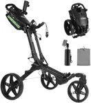 Golf Push Cart with 360° Front Wheel for Adults and Senior,Foldable 3-Wheel Trolley with Left-Hand Brake & Right-Side Swivel Lock, Adjustable Handle, and Compact Storage