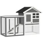 PawHut Rabbit Hutch Outdoor Wooden Guinea Pig Hutch Rabbit Run Bunny Cage Small Animal House Pull-Out Tray, Grey, 124 x 63 x 93 cm