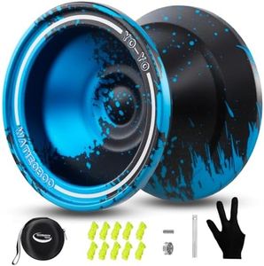 Upgraded WATIEOBOO 7 Metal yo yo - Dual-Purpose Responsive/Non-Responsive Trick yoyo, Suitable for Beginners to Advanced yo-yo Players, (Black/Blue) Includes Spare String and Yoyo Bag.