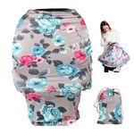 TUOKING Multi Colorful Patterned Nursing Cover Multi-Use Baby Car Seat Cover (Peony-Gray)