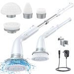 LABIGO Electric Spin Scrubber LA1 Pro, Cordless Cleaning Brush with 4 Replaceable Brush Heads and Adjustable Extension Handle, Power Electric Scrubber for Cleaning Bathroom Bathtub Shower Grout White