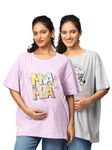 The Mom Store Mom T-Shirt | Cotton | Pre and Post Pregnancy | Quirky Statements | Comfortable | Oversized | Pack of 2 | Lavender & Grey | 3XL