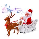 QKTYB Christmas Decoration Santa Claus Musical Deer Cart Santa Claus Doll Elk Sled Toy with Music & Light Electric Elk Pulling Santa Claus Sleigh Running Walking Reindeer Singing Xmas Decor Gifts