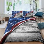 Kid Teen American Flag Duvet Cover Double Size 3D Federal Design Flag Decor Bedding Set Ultra Soft Rustic Rippled Board Comforter Cover for Adult Teens Children Modern Grey Navy Duvet Cover Boys