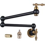 WOWOW Pot Filler Faucet Over Stove, Solid Brass Pot Filler Wall Mount Commercial Kitchen Sink Pot Filler Copper Folding Faucet, with Stretchable Double Joint Swing Arm, Black and Gold