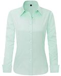 J.VER Women's Green Long Sleeve Plain Dress Shirt Button Down Fitted Stretch Executive Office Work Business Casual Formal Shirt Blouse with Single Cuff M