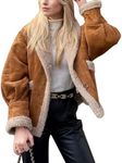 Flygo Women's Winter Faux Suede Jacket Sherpa Lined Jacket Button Down Lapel Fleece Jacket Winter Coats with Pockets(Camel-L)