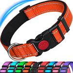 ATETEO Reflective Dog Collar,Padded Breathable Soft Neoprene Nylon Pet Collar Adjustable for Extra Large Dogs,Orange,L: 17.7-27.5 inch