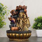 Global Grabbers Polyresin Table Top Indoor Outdoor Water Fall Fountain with LED Lights Home Decor Decoration Gift Gifting Items-GOL_BLK-WF-SF45-(000)