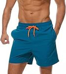 STICKON Mens Bathing Suits Quick Dry Swim Trunks Summer Beach Swimwear Shorts Board Shorts Drawstring with Elastic Waist Malachite Blue L