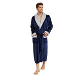 U2SKIIN Mens Fleece Robe Plush Collar Shawl Bathrobe(Navy/Light Grey,L/XL)