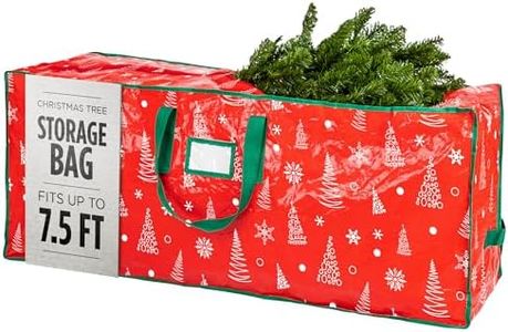 Christmas Tree Storage Bag - Stores 7.5 Foot Artificial Xmas Holiday Tree, Zippered Bag, Durable Waterproof Material, Carry Handles - Protects Against Dust, Insects and Moisture (Red Printed)