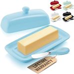 Zulay Butter Dish With Lid For Countertop - Porcelain White, Ceramic Butter Dish with Knob Handle Great for Cooking - Elegant Design Butter Holder - Durable & Sturdy Butter Keeper - Light Blue