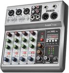 Aveek 5-Channel Audio Mixer, Sound Board Mixing Console with USB Bluetooth Reverb Delay Effect, Input 48V Phantom Power Stereo DJ Mixers for Recording,Live Streaming,Podcasting,Karaoke