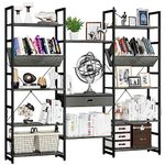 NUMENN Triple Wide 5 Tier Bookshelf, Adjustable Rustic Industrial Style Book Shelves, Modern Bookcases and Bookshelves Furniture for Bedroom, Living Room and Home Office, Dark Grey