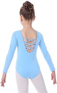 MOLLDAN Girls Long Sleeve Ballet Leotards Crisscross Straps Back Dance Tops(2QT5028-25-S)