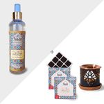 Oud Al Raghbah Bakhoor Set & Attar Al Faraash by Dukhni | 2x9pc bakhoor, Signature Burner & 250ml Room Freshener Spray | Arabic Incense & Room, Linen Mist | Rose Oud Blend | Perfect for Prayer Time