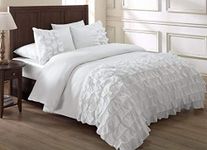 Chezmoi Collection Ella 3-Piece Ruffle Waterfall Comforter Set (Queen, White)