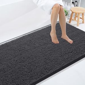 Smiry Luxury Chenille Bathroom Rugs 108X72, Extra Soft and Absorbent Shaggy Bath Mat, Machine Washable, Non-Slip Plush Carpet Runner for Tub, Shower, and Floor, Home Decor Accessories, Charcoal Grey
