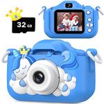 Upgrade Unicorn Kids Camera, Christmas Birthday Gifts for Girls Boys Age 3-12, 1080P HD Selfie Digital Video Camera for Toddlers