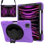 ZenRich Case for iPad Air 5th/4th Generation 10.9 inch 2022/2020, iPad Pro 11 Case with Screen Protector Rotating Stand Hand Strap Shoulder Belt Heavy Duty Shockproof Case for iPad Air 5/4, Purple