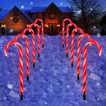 Christmas Lights Outdoor - 10 Sets 21in Candy Cane 60 Red LEDs with Memory Function 8 Modes End-to-End Plug in Waterproof Extendable Lighted Xmas Path Landscape Lights Outside Indoor Decorations