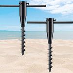 Beach Umbrella Sand Anchor, Coated Metal Umbrella Stand Heavy Duty, No Dig 6-Spiral Corkscrew Drill Bit for Easy Insert Sand, Ground, Portable Trip Umbrella Holder Windproof and Rust Resistant