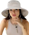 Sun Hats for Women Gardening Hat Wide Brim Ponytail Beach Sun Protection Breathable Cotton Summer Hat with Fold-Up Brim Beige