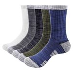 YUEDGE Men's Socks Moisture Wicking Casual Cotton Cushioned Athletic Socks Anti Sweat Work Socks Mid Calf Safety Western Boot Socks For Men Pack Size 9-11, 5 Pairs