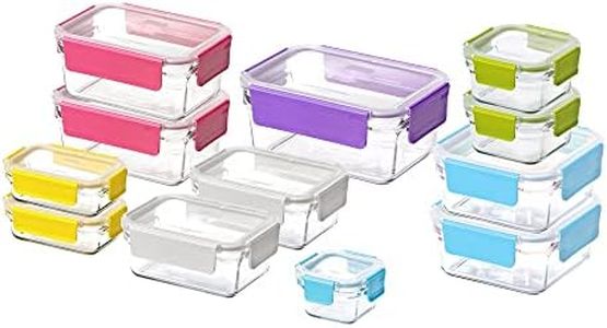 Glasslock 12 Piece Oven Safe Tempered Glass Food Container Set with Colour Lids, BPA Free