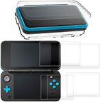 Hard Case for New Nintendo 2DS XL with 2 Packs Screen Protector, AFUNTA Anti-Scratch Crystal Clear Case, with 4 Pcs Tempered Glass Protective Films for Top and Bottom Screen