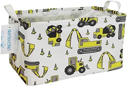 LANGYASHAN Rectangular Storage Bin Collapse Canvas Fabric Cartoon Storage Basket with Handles for Organizing Home Kitchen Boys and Girls Toys Office Closet Shelf Baskets (Rec Engineering Vehicle)