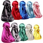 ForceWave 10 Pieces Silky Durags Long Tail for Women Men Satin Durag 360 Wave，Dorag, 10 Pieces, 10 Colors, 10 Count (Pack of 1)