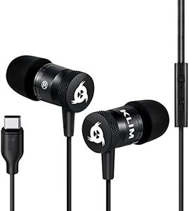 KLIM Fusion C - Auriculares USB C con Micrófono Sonido - Nuevo 2024 - Resistentes Cascos intraurales - Garantía de 5 años - Auriculares USB C para móviles Android -Negro