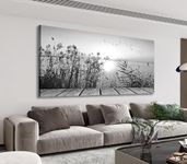 Sunset Lake Wall Art for Living Room Decor Large Landscape Canvas Pictures Modern Nature Black and White Botanical Artwork Canvas Prints Reed Riverside for Bedroom Kitchen Office Home Decor 60 x 120