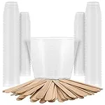 Pouring Masters 2 Ounce (60ml) Graduated Plastic Measuring Cups (100 Clear Cups & 25 Mixing Sticks) - For Acrylic Paint, Resin, Epoxy, Art, Kitchen, Cooking, Medicine, Laboratory - OZ, ML Measurements