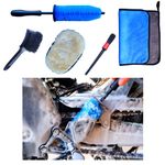 BYTTME Motorcycle Cleaning Brush Kit 5 Pcs, Easy Reach Brush, Wool Wash Mitt, Stiff Tire Brush, Detailing Brush& Microfiber Towel for Motorcycle Mudguard, Rims, Paint, Exhaust, Frame Detailing