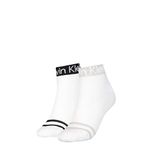 Calvin Klein Women's Logo Welt Quarter 2 Pack, White, ONE Size (Pack of 2)