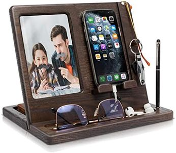 Docking Station in Legno per telefono Portachiavi Portafoglio Portafoto Cornice per foto 10 х 15 cm Organizzatore Uomo Natale Regalo Marito Moglie Anniversario Papà Regali di compleanno Comodino