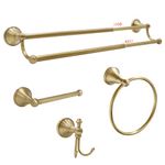 4 Piece Antique Brass Gold Bathroom Towel Bar Set - Toocust 16"-27.7" Adjustable Towel Bar, Wall Mounted Antique Brass Bathroom Hardware, Antique Brass Towel Holder