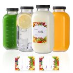 Alotpower 4Pack Juicing Bottles Reusable Glass 32oz,Reusable Square Glass Juice Bottles with Lids,Clear Empty Glass for Beverages, Jams, Kombucha, Milkshakes,Oils(32fl.oz,Set of 4)