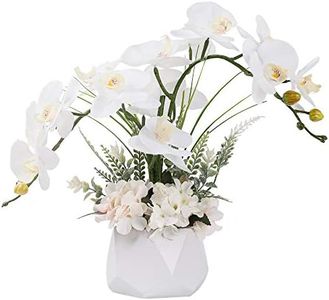 LESING Artificial Ochid Flowers Fake Faux Orchid Arrangement with Vase Artificial Bonsai Potted Flowers Phalaenopsis Orchid in Vase for Home Decoration (Style 2,White Vase)