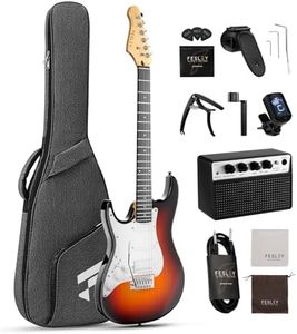 Fesley Left-Handed Electric Guitar: 39" Full Size Beginner Electric Guitar Kit, HSS Pickup, Solid Body Guitar Starter Set with Amplifier, Bag, Strap, String, Cable, FST100L, Sunburst