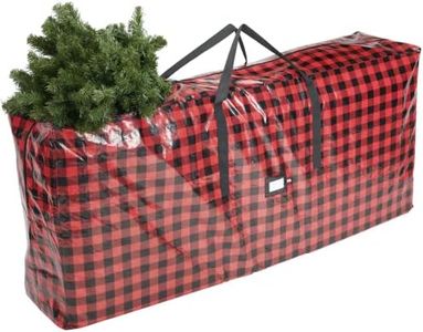 Zober Christmas Tree Storage Bag - Fits 7.5 Ft Artificial Trees - Plastic, Waterproof Christmas Tree Bag - Strong, Durable Handles - Labeling Card Slot - Red/Black Plaid