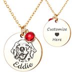 Anavia Personalized Pet Portrait Necklace, 12 Month of Birthstone Charm Options, Handmade Photo Custom Pet Memorial Jewelry Gift for Women Girls, Round Disc Coin Necklace for Dog Cat Lovers, 22mm