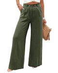 BETTE BOUTIK Wide Legged Pants for Women High Waisted Dress Pants Business Casual Long Button Down Pants(Green,Medium)